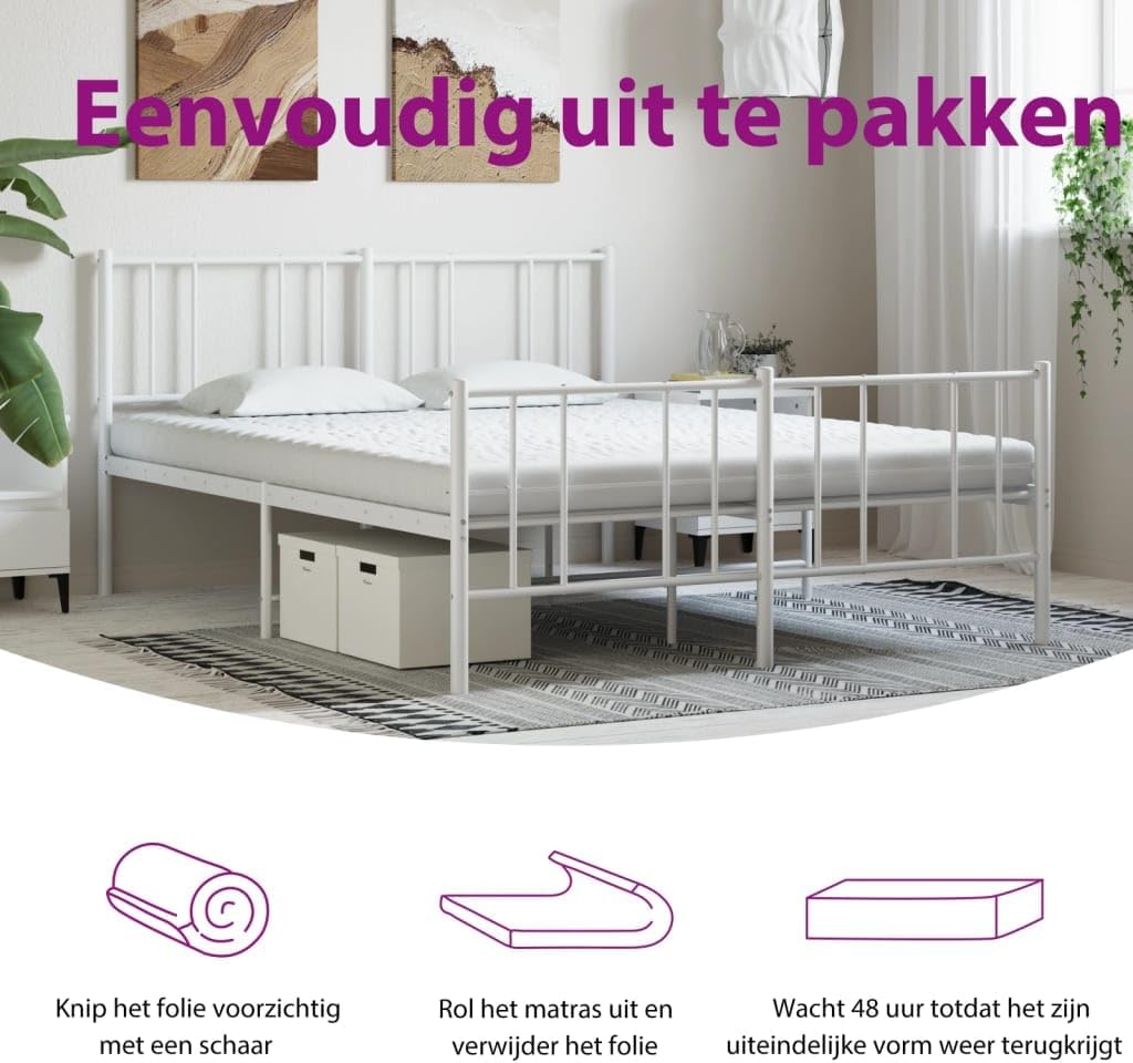 vidaXL Schuimmatras 7 zones hardheid 20 ILD 160x200 cm wit, matras, logeermatras, koudschuim of traagschuim, bedmatras, ledikant matras