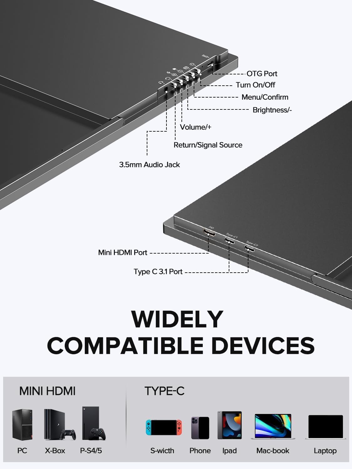 UPERFECT Portable Monitor 240Hz 24.5 inch Portable Screen with a Standard 100% sRGB 1080P FHD 1200:1 Ultra Thin - Eye Protection - Gaming Monitor for Laptop/PC/Game Consoles - QUORE