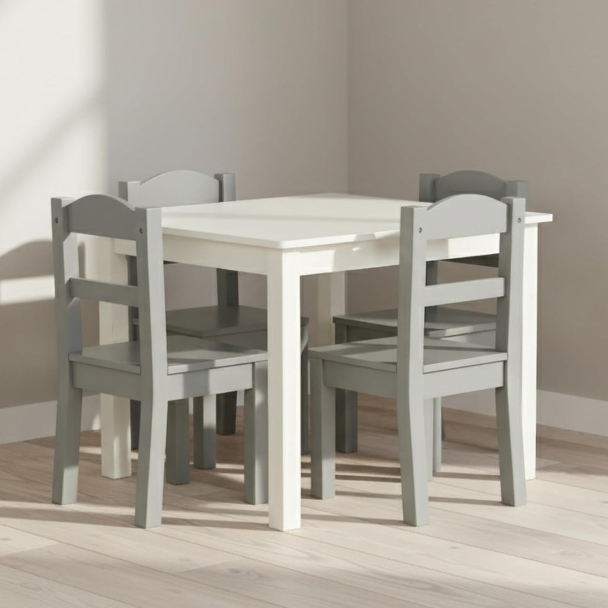 Humble Crew Kindertafel en -stoelen, ontworpen hout, wit/grijs, 66,04 x 55,88 x 48,26 cm