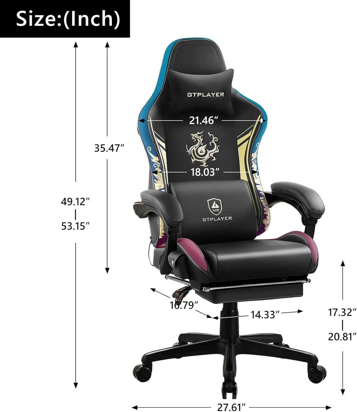GTPLAYER Gaming Chair with Bluetooth Speakers and Footrest, Ergonomic Computer Chair, Rugged High Back Lumbar Support, Home Office Chair (Black) - QUORE