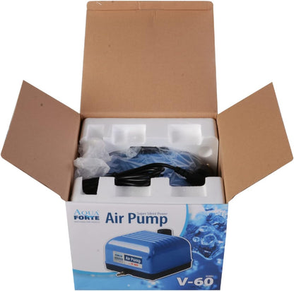 AquaForte Hi-Flow V-60 luchtpompset, complete set met luchtverdelers, 50 m slang 4 x 6 mm en 10 luchtstenen 5 cm, capaciteit bij 2 meter 40 liter per minuut, maximale vijver 36 m3