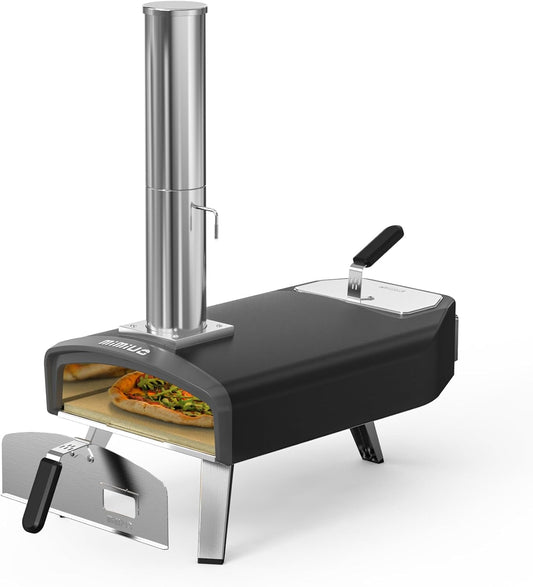 Mimiuo Draagbare Pizzaoven voor Buiten met 33cm Vierkante Pizzasteen, Mobiele Pizzaoven voor Houtskool en Brandhout, Houtgestookte Pizzaoven voor Tuin, Camping, Pizza Oven