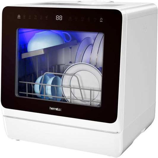 Hermitlux Tafelvaatwasser, mini-vaatwasser met 7 + 3 programma's, 5 couverts, 5 l watertank, startvertraging en kinderbeveiliging