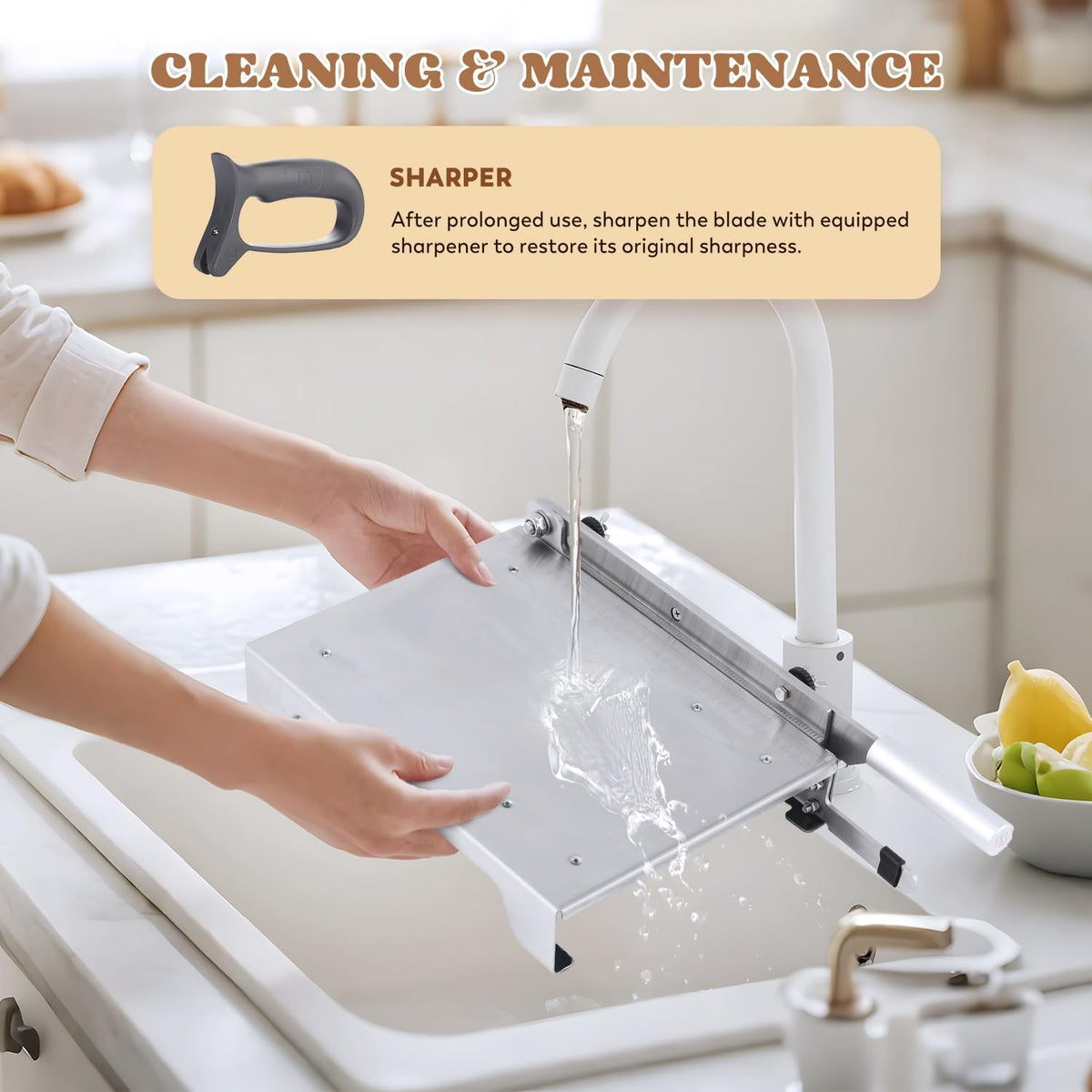 Moongiantgo Handmatige snijmachine Bevroren Vlees Snijmachine Botten Snijmachine Roestvrij Staal Dubbele Bladen, Verstelbare Dikte 0-15 mm voor Ribben Lamsvlees Varkensvlees Vis Groenten (KD0289)