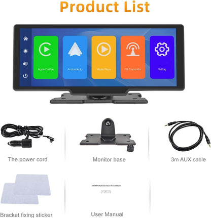 Podofo Draadloze Apple Carplay Android Auto Draagbare Autoradio,9.3 Inch 1080P IPS Touchscreen Carplay Display Autoradio Ontvanger met Bluetooth,FM-Zender,Stembediening,AUX,TF