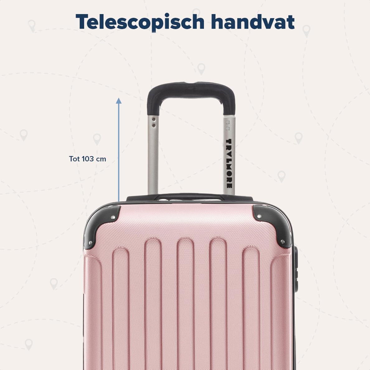 TRVLMORE Kofferset - 3 Delig - 38L Handbagage + 110L Ruimbagage - Lichtgewicht - Trolley - Reiskoffer Set - Roségoud