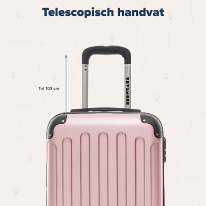 TRVLMORE Kofferset - 3 Delig - 38L Handbagage + 110L Ruimbagage - Lichtgewicht - Trolley - Reiskoffer Set - Roségoud
