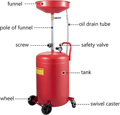 Gebruikte Olie Afvoertank 80 Liter – Olieverversingstank – Olieafvoerbak – Afvalolietank – Olieopvangtank – Verstelbare Trechterhoogte 98 tot 165 Cm – Drukregelventiel Met Manometer