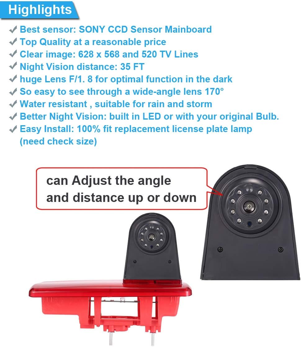 HD Transporter parkeerhulp, remlicht, achteruitrijcamera met instelbare hoek, vervanging voor Fiat Talento box/Opel Vauxhall Vivaro/Renault Trafic/Nissan NV300 (achteruitrijcamera + 4,3 inch monitor)