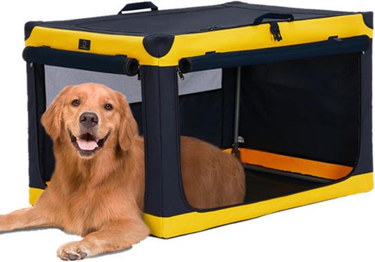 A 4 Pet Grote hondenkrat, 91,4 cm zachte hondenreiskrat voor middelgrote tot grote honden, opvouwbaar hondenkrat met verstelbaar stalen frame en wasbare stoffen hoes, geel