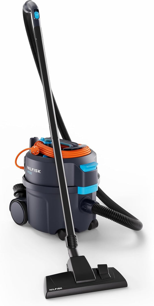 NILFISK Droogzuiger VP400 HEPA XEC EU – incl. filter en sproeiers (afmetingen 398 x 340 x 395 cm, kleur donkerblauw, filterzak volume 15 l, gewicht 5,5 kg) 107421169