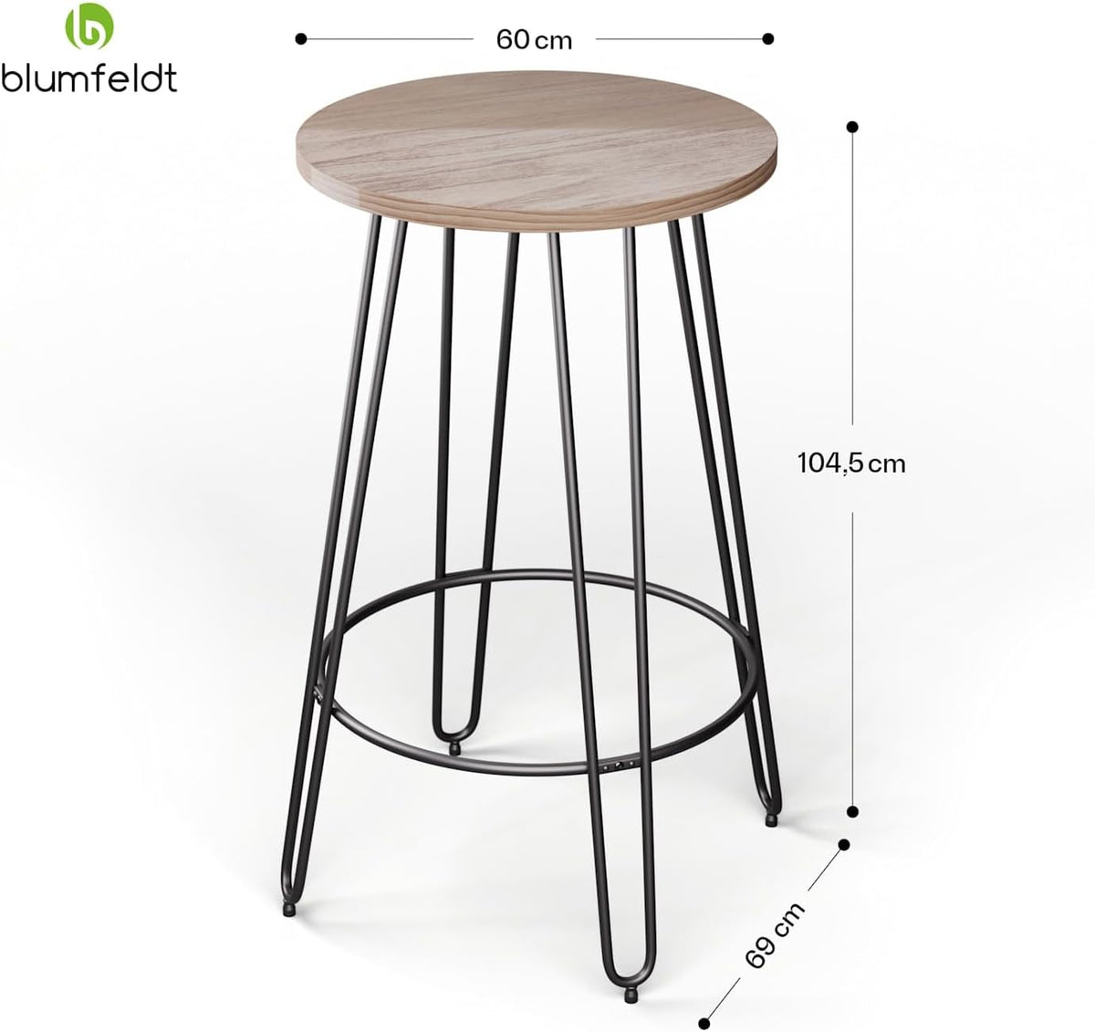 blumfeldt Bartafel, statafel voor keuken, massief houten tafel 120 x 60 cm, stabiele bistro & bar, rechthoek, kleine houten bartafel, hoge tafel, eenvoudig te monteren, robuuste eettafel, klein