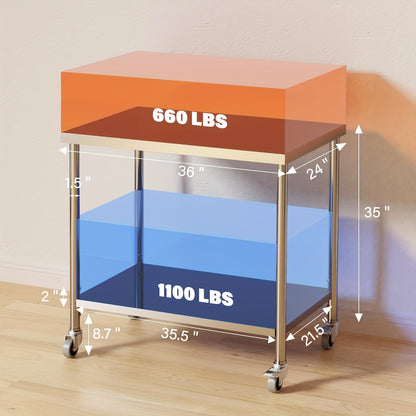 Stainless Steel Workbench, NSF Commercial Prep Table with Adjustable Base And Lockable Casters, Heavy Duty 453.59 KG Workstation for Restaurant, Hotel, Home, Kitchen, Indoor, Outdoor, Restaurant Workbench, Hotel Kitchen Stati