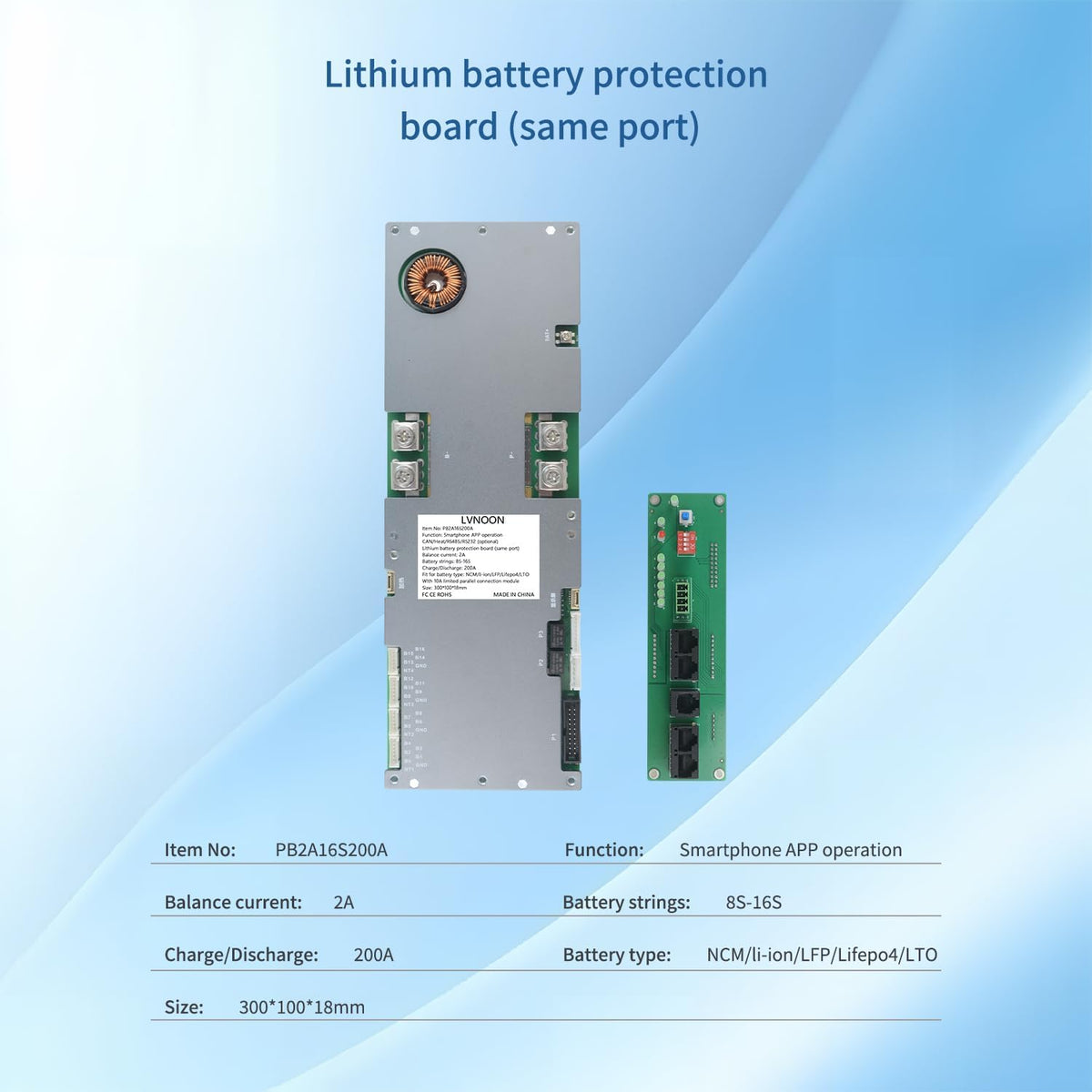 PB1A2A Smart Active Inverter BMS met smartphone-app-bediening voor Li-ion NCM LFP LiFePo4 LTO batterijbeheersysteem 7S naar 16S 48V 51.2V 100A 150A 200A Home Energy BMS (PB2A16S200A)