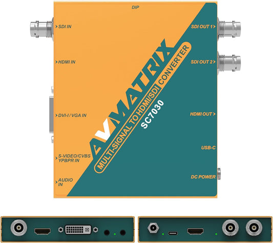 AVMATRIX Multisignaal naar SDI/HDMI videoconverter, 3G/HD/SD-ondersteunde SDI-formaten, her-clocking, equalizatie, signaalretiming 1080p @60Hz (SC7030)