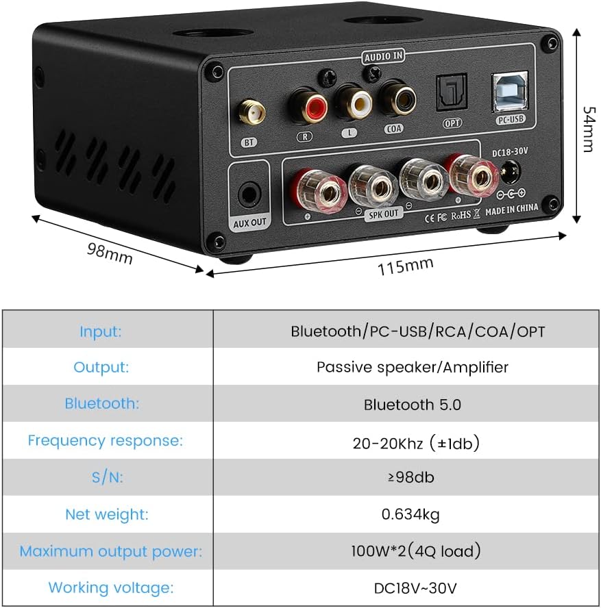 AIYIMA TUBE T9 Bluetooth 5.0 6K4 Vacuümbuisversterker USB DAC 100W Stereo-ontvanger Amp Coax/Opt HIFI Home Audio Digitale versterkers met VU-meter