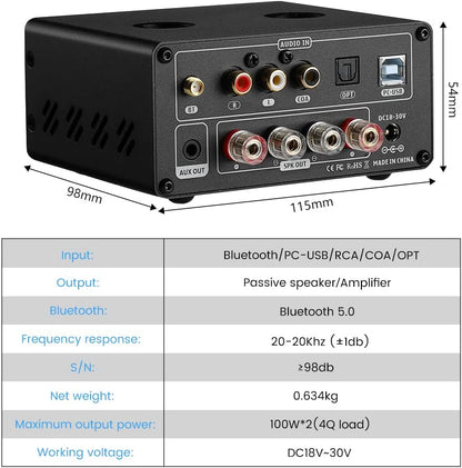 AIYIMA TUBE T9 Bluetooth 5.0 6K4 Vacuümbuisversterker USB DAC 100W Stereo-ontvanger Amp Coax/Opt HIFI Home Audio Digitale versterkers met VU-meter