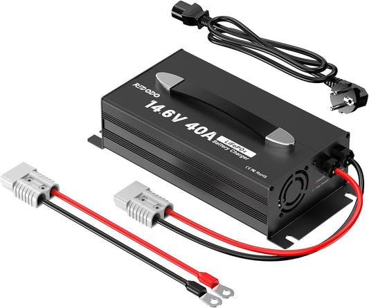 Redodo 14,6V 40A LiFePO4 Acculader met Onderhoudslaadfuncties Compact en Robuust Ontwerp met Volledige Bescherming Perfect voor 12V LiFePO4 Batterij
