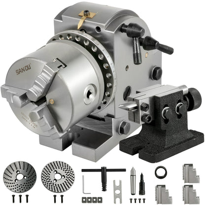 Deelkop Draaibank – Verdeelkop CNC – Indexeerkop Freesmachine – 3-Klauws Klauwplaat – 4 Inch Chuck – Verstelbare Hoek – HT200 Gietijzer Stabiel