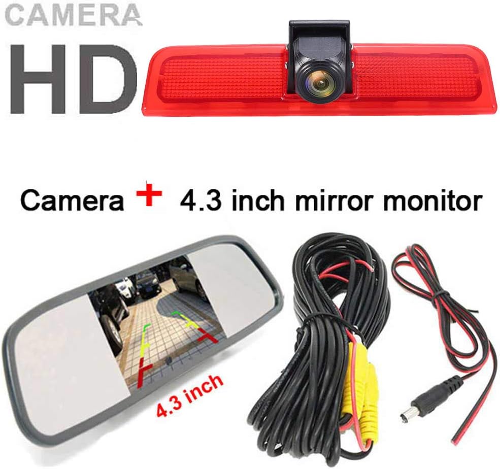 Achteruitkijkspiegelmonitor + achteruitrijcamera Transporter: in 3e remlicht HD achteruitrijcamera voor VW Caddy Life 2K Facelift III Box 2KA Combi Cross Maxi Tdi derde 3 2003-2014 Bj/Transporter Van
