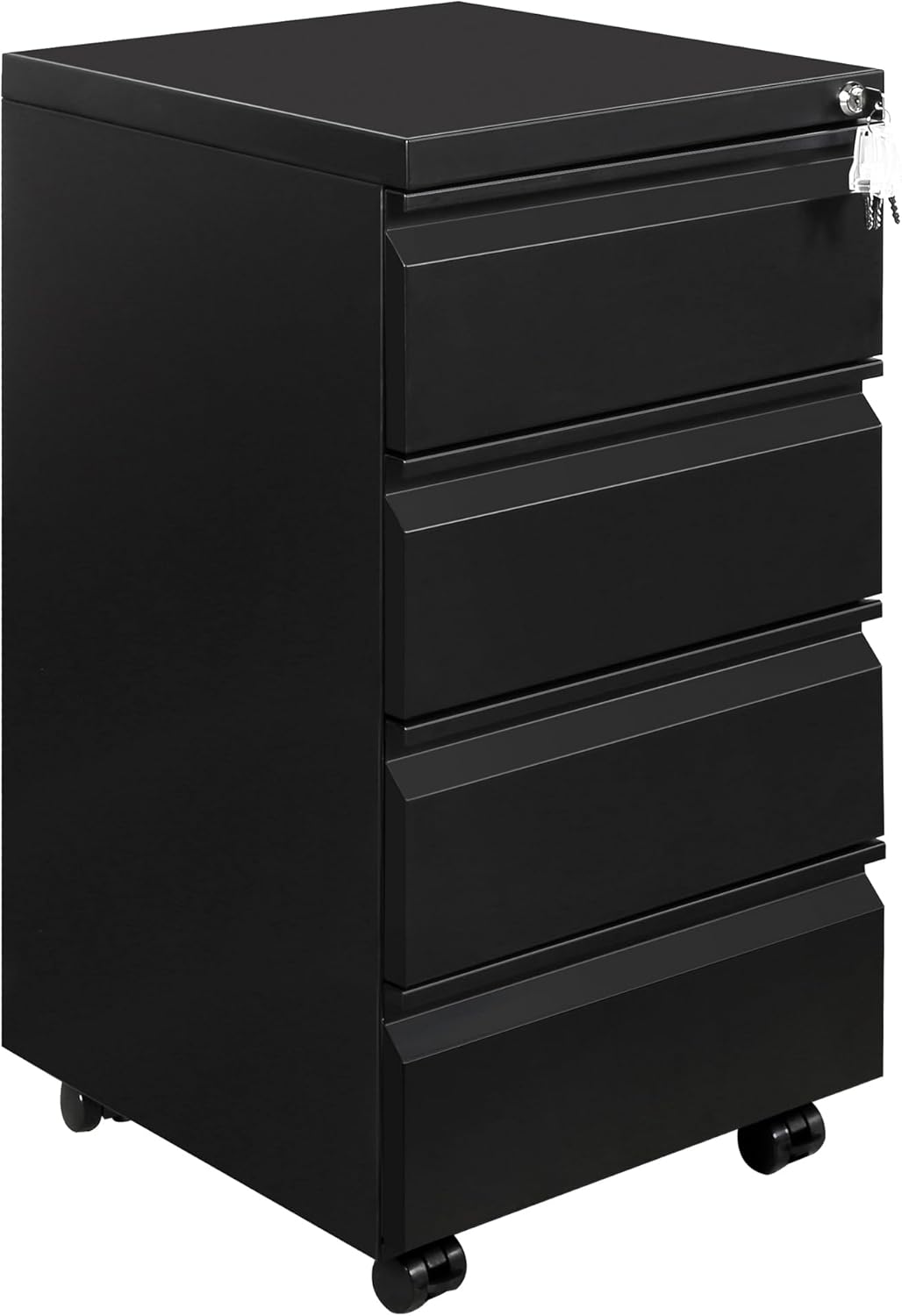 Rollcontainer, mobiele archiefkast, 4 laden, afsluitbaar, 37 x 44 x 71,5 cm, zwart OFC241B01HI