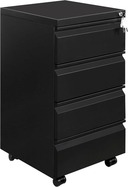 Rollcontainer, mobiele archiefkast, 4 laden, afsluitbaar, 37 x 44 x 71,5 cm, zwart OFC241B01HI