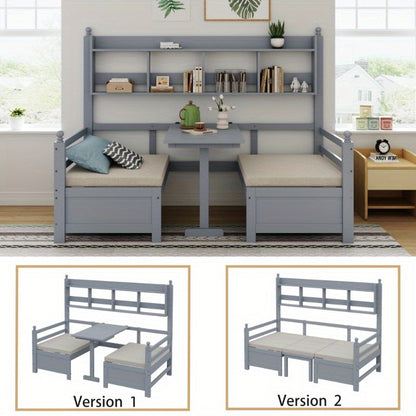 Multifunctionele Slaapbank – Logeerbank – Bedbank – Slaapbed – Studiebank – 200x90 cm – 2-in-1 Ontwerp Met Opbergrek – Comfortabele Grijze Kussens