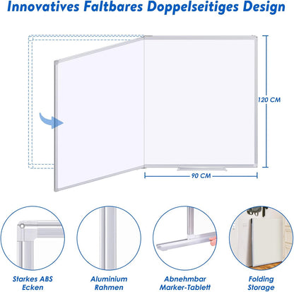 Maxtek Whiteboard, magnetisch, 180 x 120 cm, magneetbord met aluminium frame en afneembaar dienblad, droog afwasbaar, aan beide zijden beschrijfbaar, prikbord, magnetisch, geschikt voor kantoor,