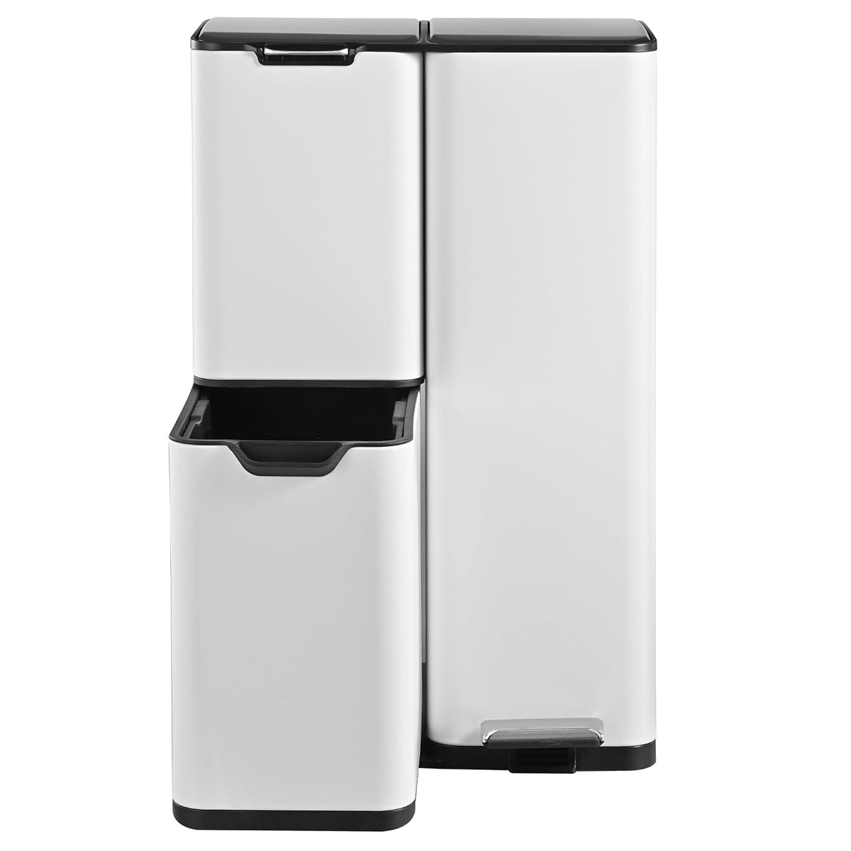 KITCHEN MOVE HAJA pedaalemmer, afvalscheiding, recycling, 60 l (13 + 17 + 30 l), roestvrij staal, wit, met emmer