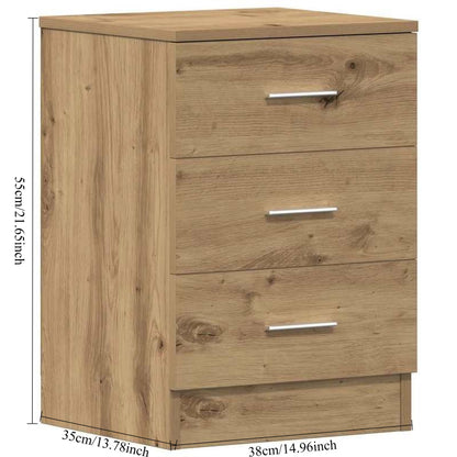 Nachtkastje – Nachtkastjes – Bijzettafel – Opbergkastje – Kast – Set van 2 – Natuurlijk Eikenhout – 38x35x55 cm – 3 Lades – Compact & Ruim