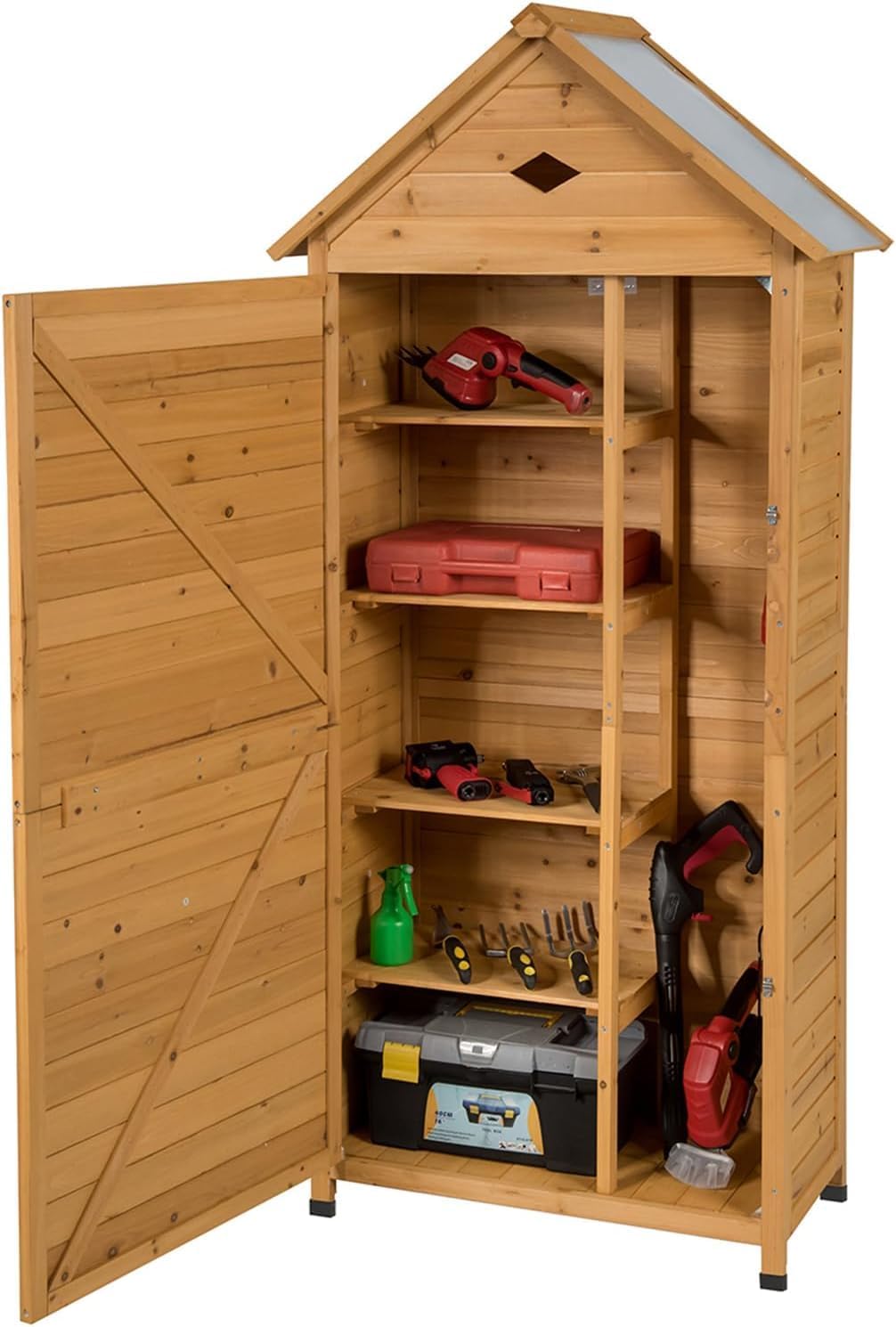 FANTASK 177 x 80 x 45 cm garden cabinet wood, tool shed tool cabinet, garden tool shed, weatherproof, garden shed, tool cabinet, wooden shed with gable roof - QUORE