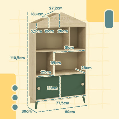 AIYAPLAY 'S Library Bookshelf 'S Storage Shelf 'S Room Toy Storage Furniture with 4 Niches, Cabinet for Playroom, 'S Room, Living Room - 80 X 30 X 140, 5 Cm Green