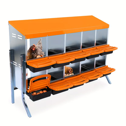 6/8/10-Hole Heavy-Duty Metal Chicken Nesting Boxes with Roll-On Egg Collection System, Ventilation Holes & Keylock Installation - All-Weather Durable Laying Boxes with Removable Trays & Egg Storage for Hens, Ducks, Geese - Ea