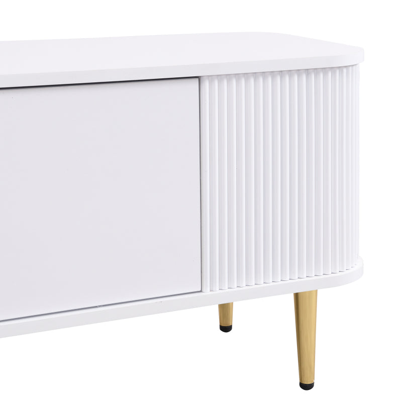 TV-meubel – TV-kast – Media meubels – Meubel voor televisie – Tv-standaard – Wit met gouden accenten – Afgeronde hoeken en golvende zijkanten – Ruime opbergruimte en compact design