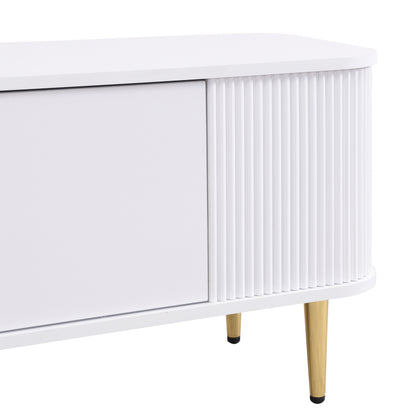 TV-meubel – TV-kast – Media meubels – Meubel voor televisie – Tv-standaard – Wit met gouden accenten – Afgeronde hoeken en golvende zijkanten – Ruime opbergruimte en compact design