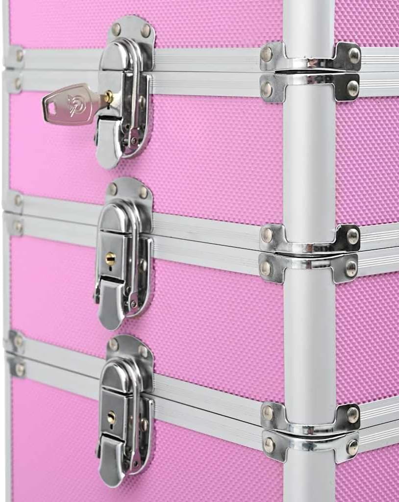 vidaXL Make-Up Trolley Aluminium Roze Koffer Opmaaktrolley Cosmeticatrolley