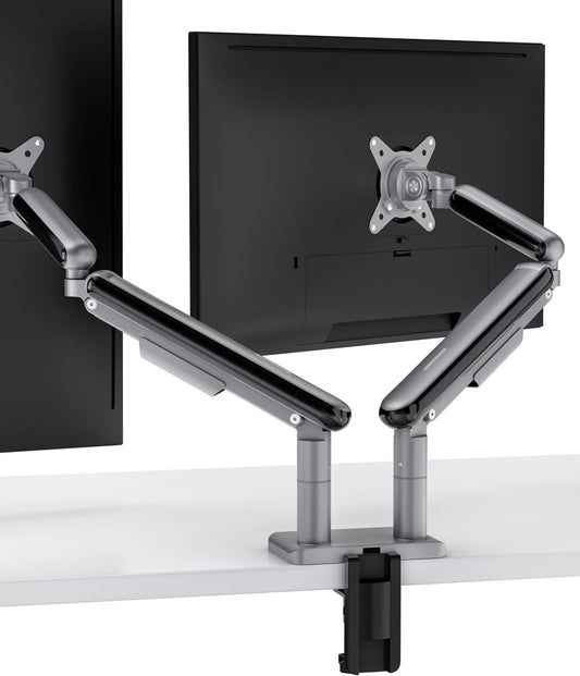 Desktronic Dual Monitor Bracket, Up to 34" & 8kg, 360° Rotation, Height Adjustable, Sturdy, Easy Installation, For Large Screens, Ergonomic Design, Compatible with All VESA 75/100, Black - QUORE