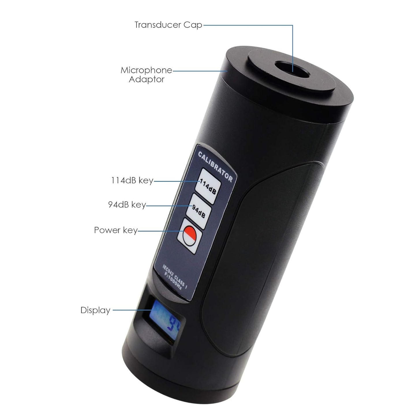 Digitale geluidsniveaumeter kalibrator 94 dB & 114 dB voor 1/2 inch en 1 inch microfoon geluid decibel kalibratiegereedschap