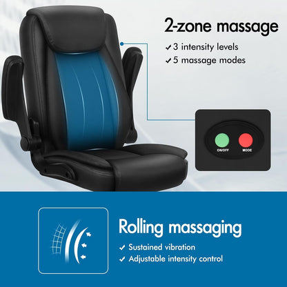 ALFORDSON Massage Bureaustoel, Ergonomische Computerstoel met Armleuning, Kunstleren Bureaustoel, Draagvermogen 150 kg, Rugleuning 90-135°, In Hoogte Verstelbaar, Zwart