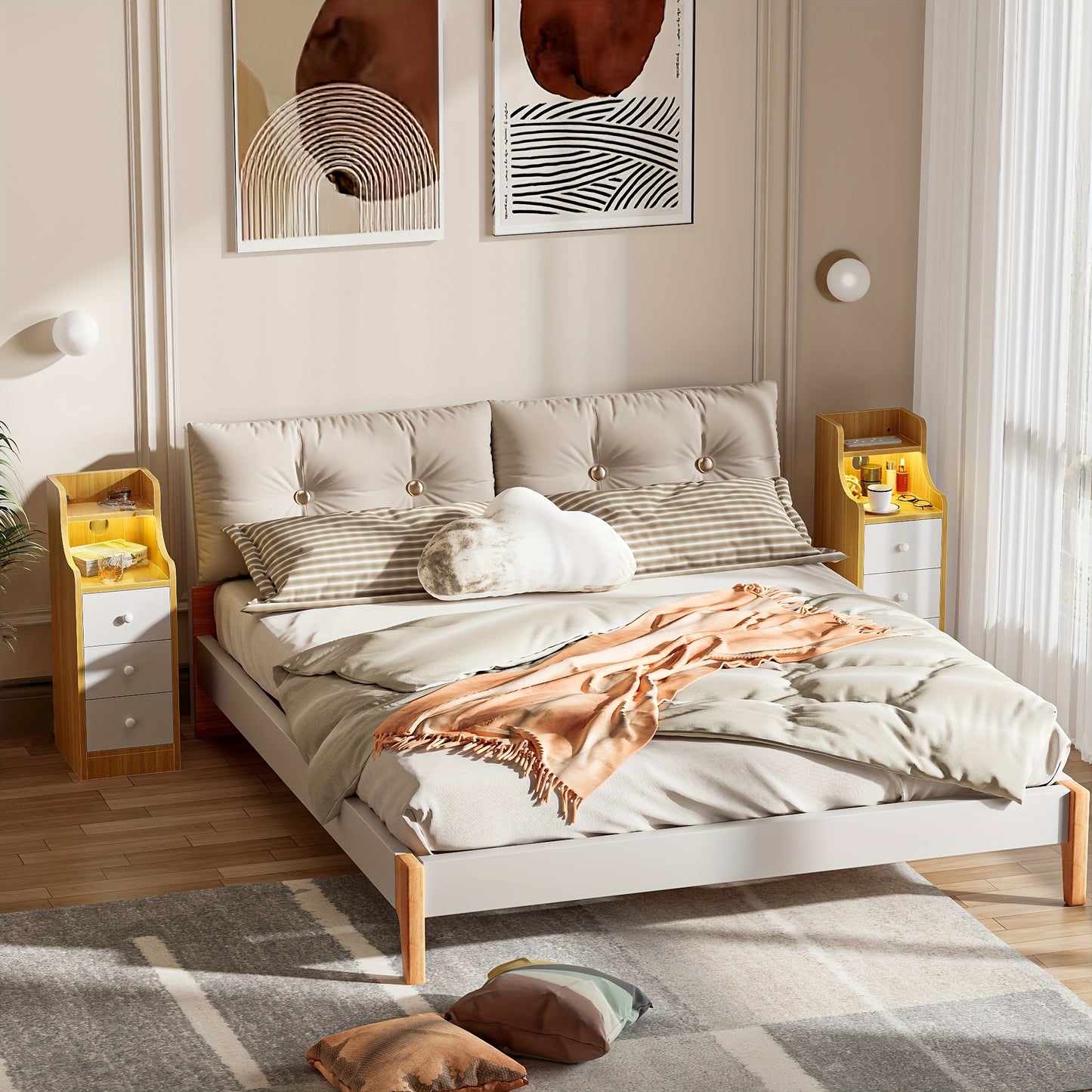 Nachtkastje – Nachtkastjes – Bijzettafel – Ladekast – Smal Kastje – Smal Wit Nachtkastje – 3 Lades & Open Vak – Compact 70 cm Hoog