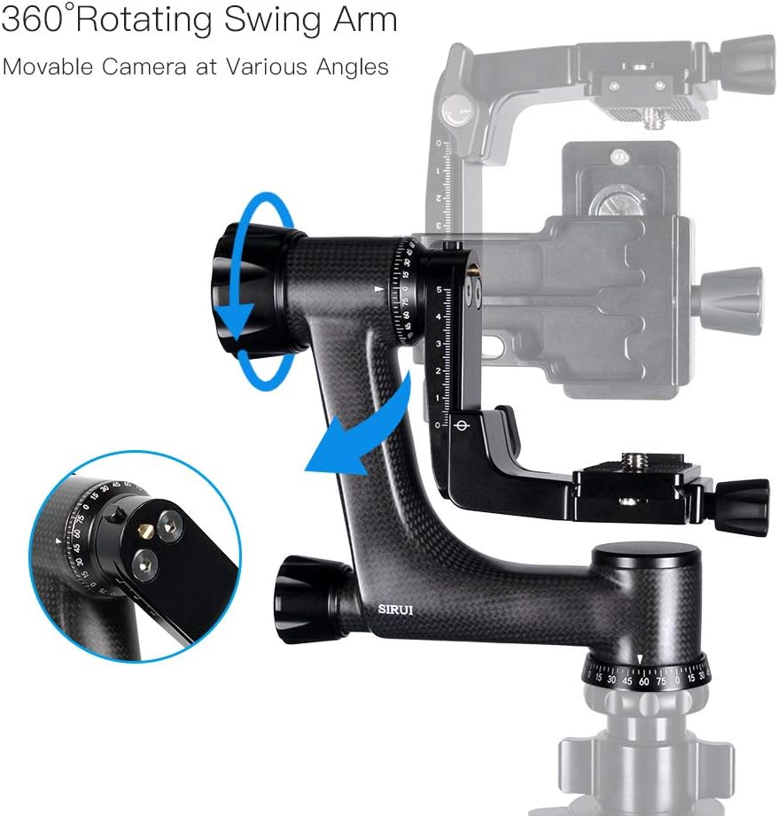 SIRUI PH-10 Carbon Gimbal Statiefhoofd Zware Duty, 15kg Draagvermogen, 360° Panorama, met Arca-Swiss Snelwisselplaat voor Camera en Telelens
