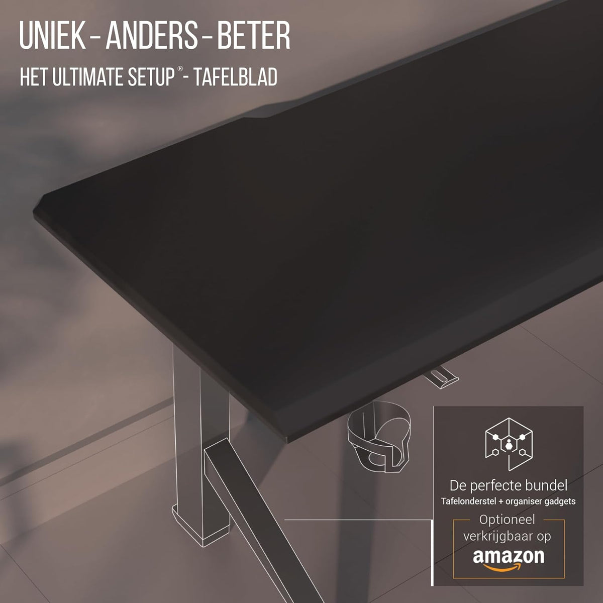 Ultimate Setup® Tafelblad 160x80, Bureaublad, Gaming Bureau, Kantoortafel, Gaming Desk, Standing Desk, Massief MDF-blad (Zwart, 160x80x2,5 cm)