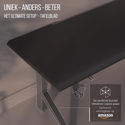 Ultimate Setup® Tafelblad 160x80, Bureaublad, Gaming Bureau, Kantoortafel, Gaming Desk, Standing Desk, Massief MDF-blad (Zwart, 160x80x2,5 cm)