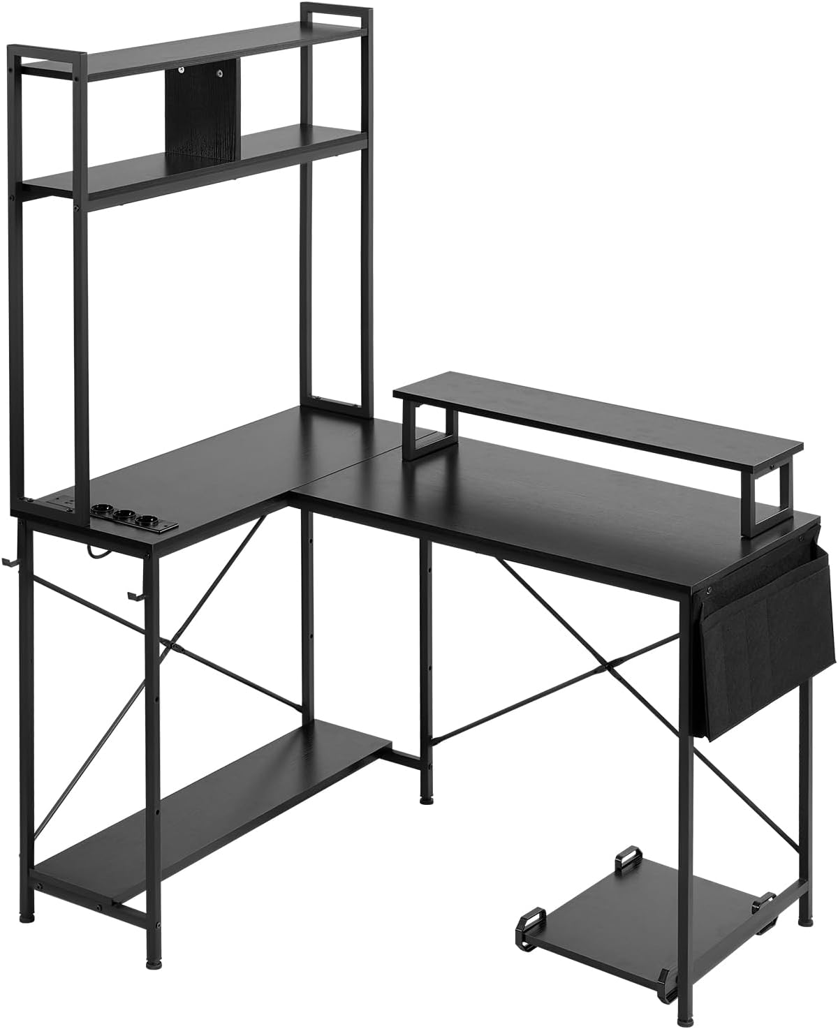 VEVOR Computer-gamingbureau, L-vormig, omkeerbaar, 1200 x 900 x 1600 mm, met stopcontacten, CPU-standaard, planken, gamingtafel voor pc, thuiskantoor