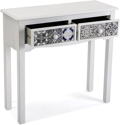 Versa Pireo Smalle hal of vestibule Entree hal meubilair, Console Tafel, met 2 lades, Afmetingen (H x B x H) 78 x 30 x 81 cm, Hout MDF, Kleur Wit