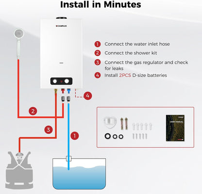 CAMPLUX 16 L Gas Boiler Tankless, Butaan (28-30 mbar)/ Propaan (37 mbar), 32 kW, BD422