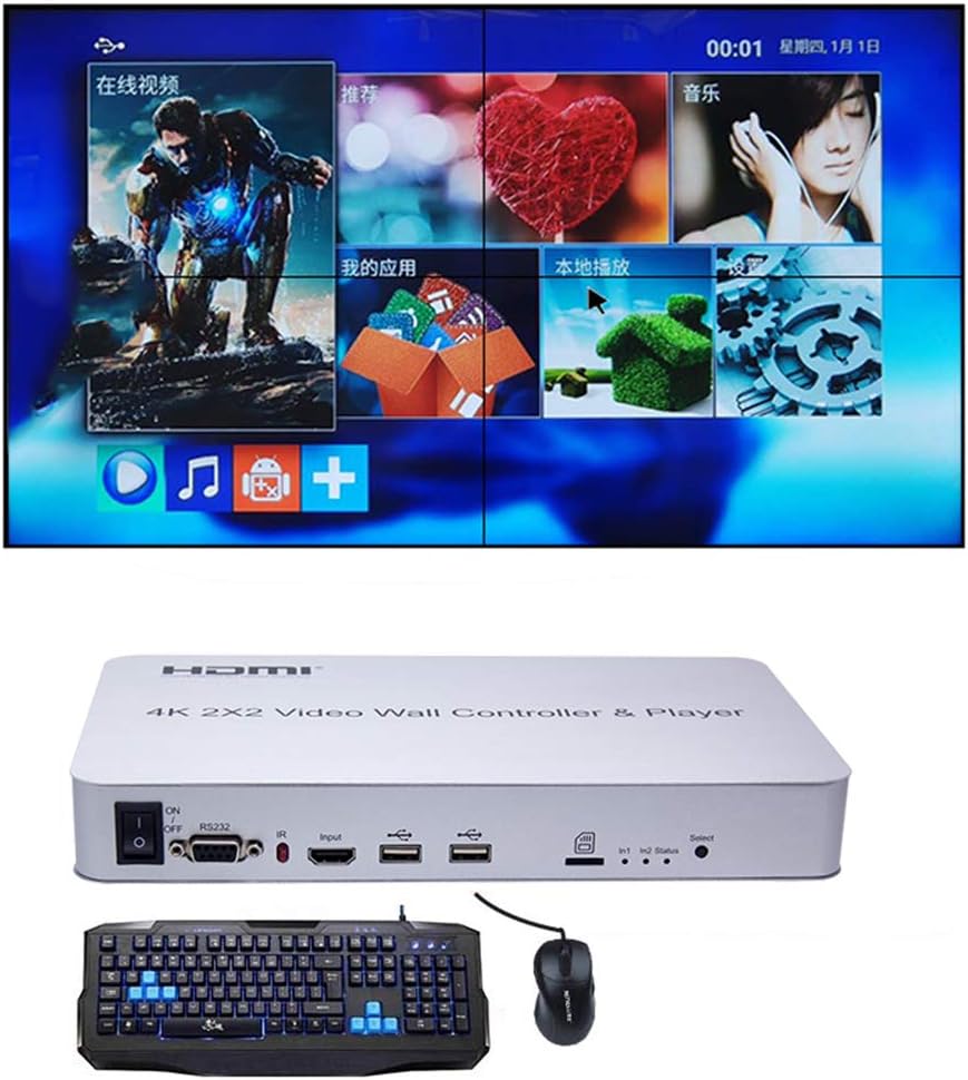 4K 2x2 KVM HDMI videowand controller speler ondersteunt SD-kaart U Disk Signaal video wall processor ondersteuning 1x1, 1x2, 1x3, 1x4, 2x2, 2x1, 3x1, 4x1