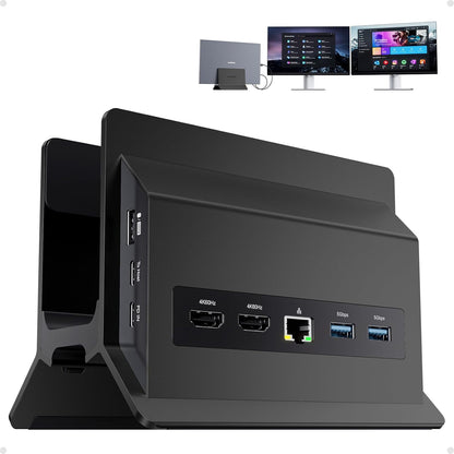 USB-C Docking Station Voor Dubbele Monitoren – Dockingstation – Laptop Dockingstation – USB-C Hub – Verticale Laptopstandaard Zwart – 2X HDMI 4K 60 Hz – 11-In-1 Met Ethernet En 100W PD