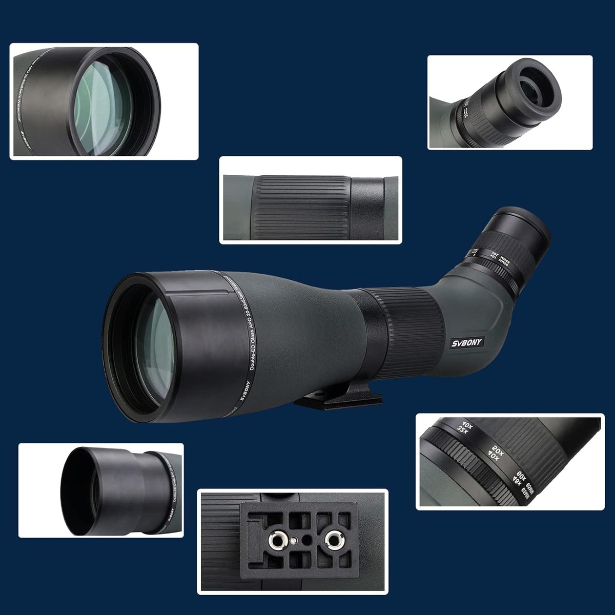 Svbony SA401 APO Spotting Scope 20-60x85, Double ED Glass Spotting Scopes Precise Focus, Waterdichte Mistbestendige Hoekige Telescoop Monoculair