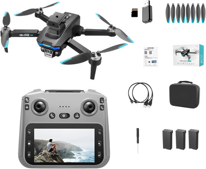 GPS-drone met dubbele 4K-camera voor volwassenen, drone met 4,5-inch scherm, obstakelvermijding, vliegtijd van 69 minuten, accu*3, automatische terugkeer naar huis, volg mij, borstelloze motor